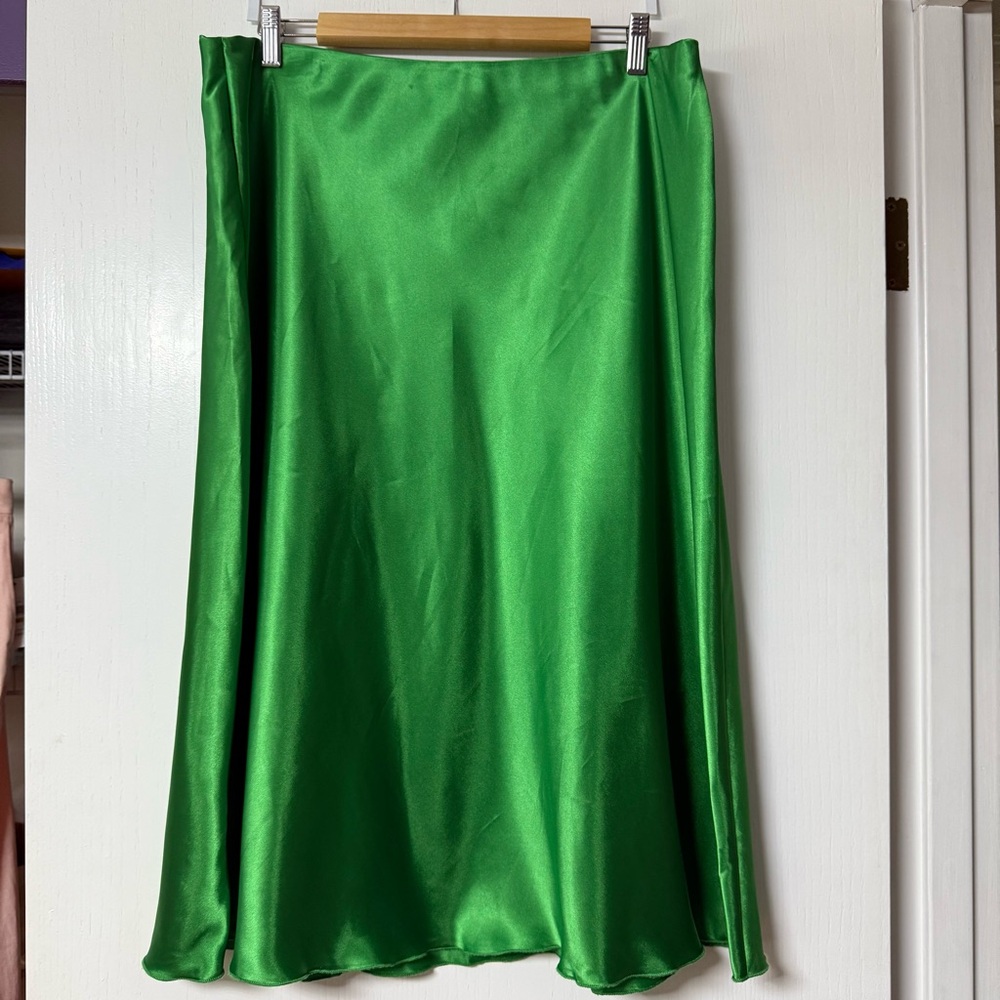 Nicole Miller Satin Midi Skirt in Bright Green